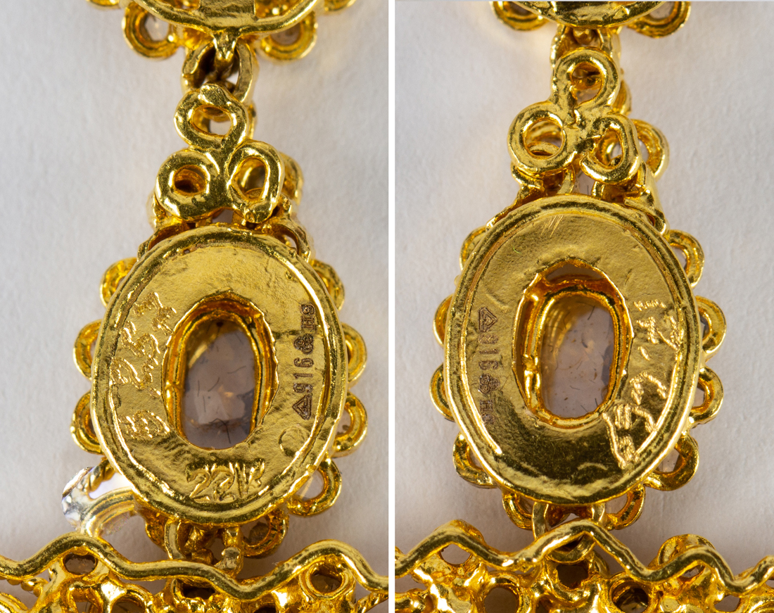Pair of diamond, 22k and 14k yellow gold ear-pendants Featuring (184) rose-cut diamonds, set in an - Image 3 of 3