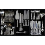 (lot of 104) Gorham sterling silver flatware service in the "Imperial Chrysanthemum" pattern,