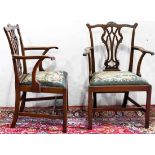 Pair of Chippendale carved armchairs, having a carved and pierced splat, the outswept arms with