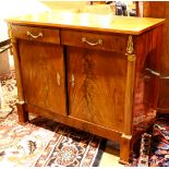 Dutch Empire mahogany chest, 19th century, having a highly figured rectangular heart wood veneer