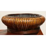 Japanese ikebana bamboo basket, with a compressed circular body, 16.25"w