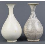 (lot of 2) Vietnamese glazed bottle vases, Le dynasty (15th c), of yuhuchun form, one with a white