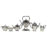 (lot of 7) Wallace sterling silver hot beverage service in the "Monterey" pattern, consisting of a