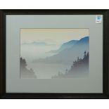 Untitled (Blue Distant Landscape), color lithograph, unsigned, 20th century, overall (with frame):