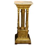 American Victorian gilt pedestal, having a marble top above the gilt base centered with the fluted