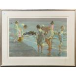 Don Hatfield (American, b.1947), Family Beach Outing, lithograph in colors, pencil signed lower