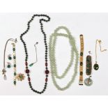 Collection of carnelian, jade, aventurine, 14k gold and metal jewelry Including 1) carnelian and