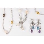 Cultured pearl, multi-stone and sterling silver jewelry suite Including 1) natural gold-in-matrix,