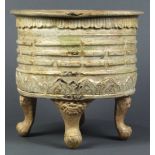 Vietnamese white glazed ceramic tripod censer, Le dynasty (15th c), the cylindrical body with lappet