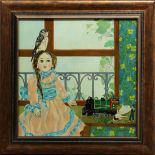 (lot of 2) Window Still Lifes with Toys, Doll, Birds and Flowers, 1987, oils on canvas, each