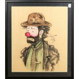 Emmett Kelly (American, 1898-1979), Hobo Clown, 1969, charcoal and pastel on paper, signed, dated