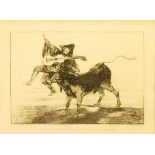 Francisco Goya (Spanish, 1746-1828), "Aveugle Enleve sur les Cornes d'un Taureau," etching,