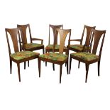 (lot of 7) Mid-Century Modern dining set, consisting of a table having a shaped rectangular top with