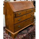 George III slant front desk, the three drawer case rising on bracket feet, 39"h x 41"w x 17"d