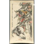 Manner of Wu Changshuo (Chinese, 1844-1927), Peaches, ink and color on paper, the left with a