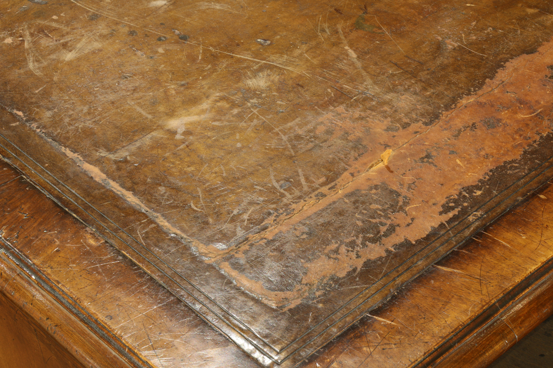 George III desk circa 1770, executed in walnut, having reticulated brass pulls, the fronts with - Image 4 of 5