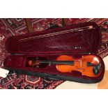 Student violin with bow and case, overall: 32"l