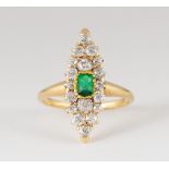 Emerald, diamond and 14k yellow gold ring Centering (1) emerald-cut emerald, weighing