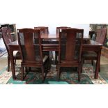 (lot of 7) Chinese dining table suite, consisting of a dining table having bird-and-flower motifs