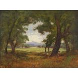 Raymond Dabb Yelland (American, 1848-1900), "California Landscape," oil on board, unsigned,