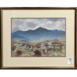 Untitled (Desert Mountain Scene), pastel, signed "Kernell" lower left, 20th century, overall (with