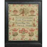 Needlework sampler, executed by Elizabeth Briggs, Wakefield, 19th century, having a floral decorated