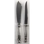 (lot of 2) Georg Jensen Danish sterling silver Acorn pattern knife set with stainless steel