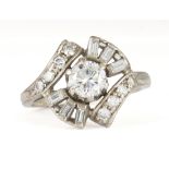 Diamond and 14k white gold ring Featuring 1) round brilliant-cut diamond, weighing approximately 0.