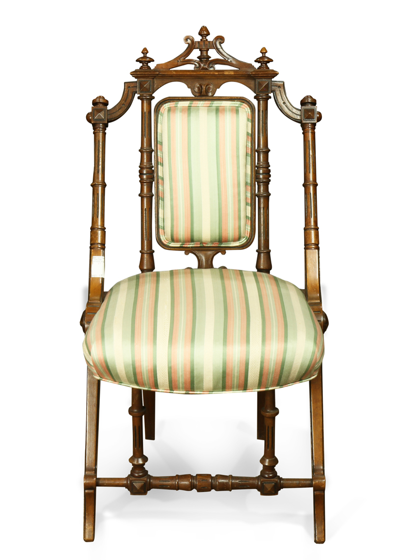 George Hunzinger walnut parlor chair, New York circa 1870 executed in the Renaissance Revival taste,