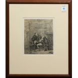 17th Century Interior Tavern Scene with Figures Smoking Pipes, lithograph, unsigned, 20th century