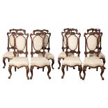 (lot of 8) Louis XV style oak dining chairs, consisting of (7) side chairs and an armchair, each