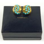 Tiffany & Co. turquoise and 18k yellow gold earrings Designed as a knot motif, accented by (24) 3.