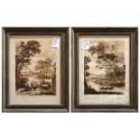 (lot of 2) Richard Earlom (British, 1743-1822, ) Pastoral Scenes, etchings in colors, published by