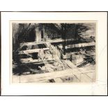 Therese Eisenman (Austrian b. 1953) Framed etching, "Dachbodin (Kirchmantel)," 1978, signed lower