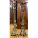 Renaissance style brass candle prickets, 32"h