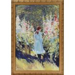 Untitled (Girl Among the Hollyhocks), oil on canvas, signed indistinctly "DeKee (?)" lower left,