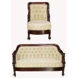 (lot of 2) Karpen mahogany parlor suite, executed in the Renaissance taste, each having carved