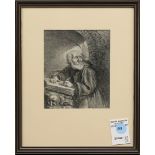 Untitled (Monk Writing), lithograph, unsigned, overall (with frame): 10.75"h x 8.75"w