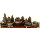 (lot of 17) Group of Chinese wood stands, including circular and wood bases, and stands possibly for