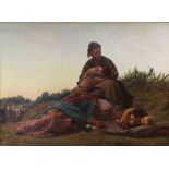 European School (19th century), Untitled (Nursing Another's Child), oil on canvas, unsigned,