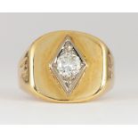 Diamond and 10k yellow gold ring Featuring (1) round brilliant-cut diamond, weighing approximately