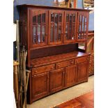 Mission Style Sideboard with four door glass top above a three-drawer, four door base