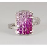 Sapphire, diamond and 14k white gold ring Featuring (35) calibre-cut ombre light pink to medium pink