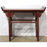 Chinese 'qiao tou an' narrow table, inset with a floating top panel flanked by upturned flanges,