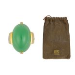 Gumps jadeite, diamond and 18k yellow gold ring Featuring (1) jadeite cabochon, measuring