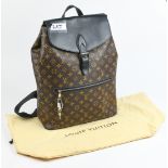 Louis Vuitton style Macassar Palk backpack, executed in brown monogram coated canvas and black