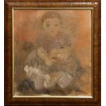 Portrait of a Seated Child, oil on canvas board, signed "A.(?)T. Benn" lower right, 20th century,