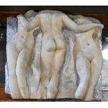 Carved stone statue depicting the three muses, unsigned 14"h x 15"w