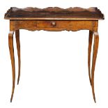 French Louis XV walnut side table, having a single drawer above the outswept serpentine legs, 30"h x
