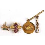 (Lot of 4) Multi-stone and yellow gold jewelry Including 1) ruby and 14k yellow gold bee brooch;